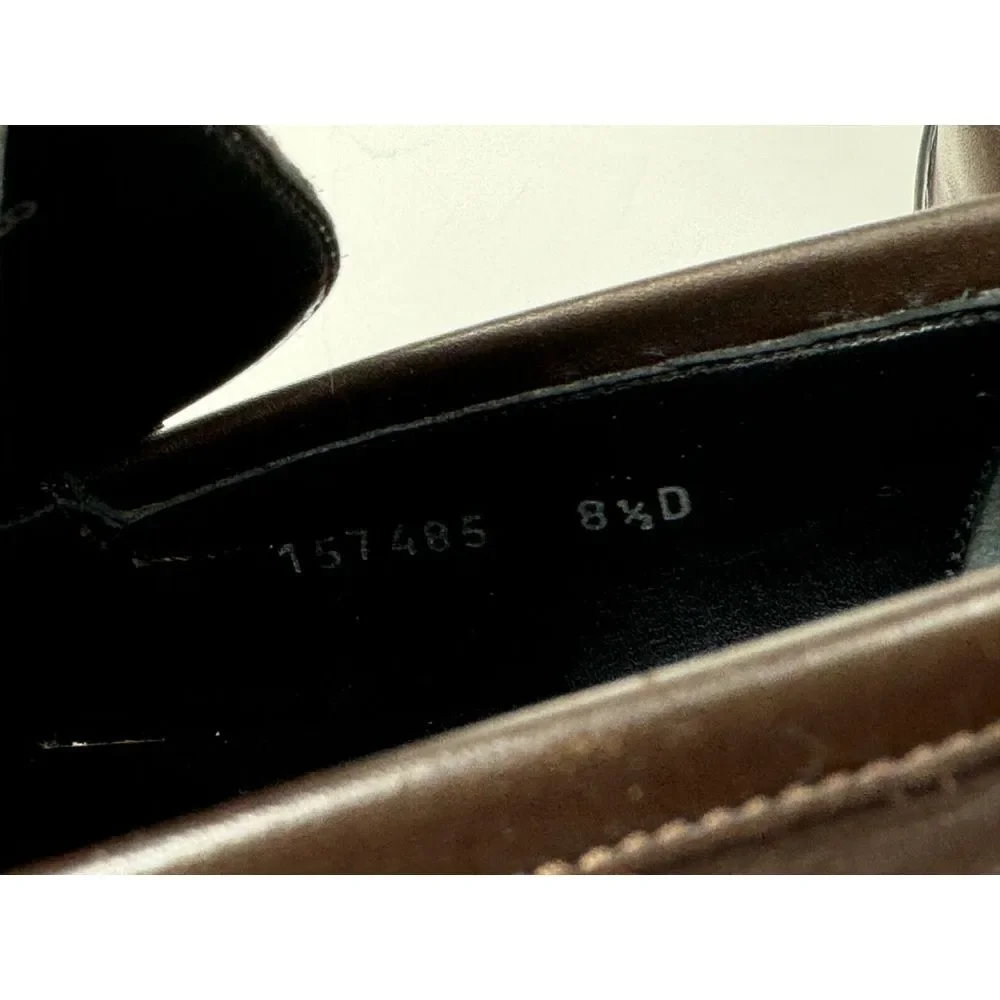 GUCCI Brown Leather Blue Ribbon Luxury Loafer Mens 8.5 D Flaw* Comfort‎ Shoes